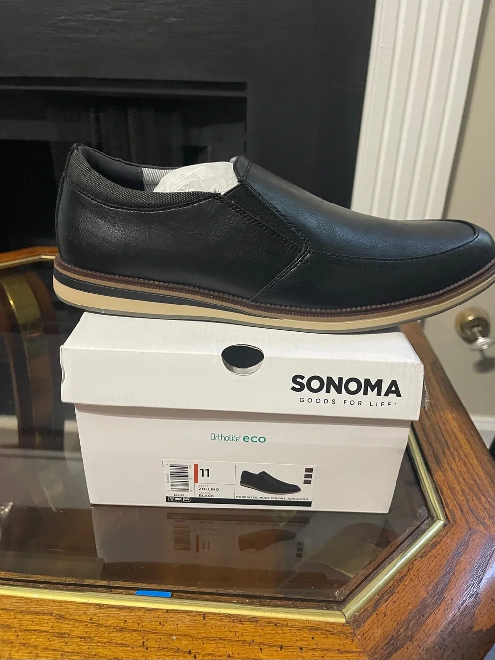 Sonoma Black Leather Slip-On Loafer with Tan-Trim Sole